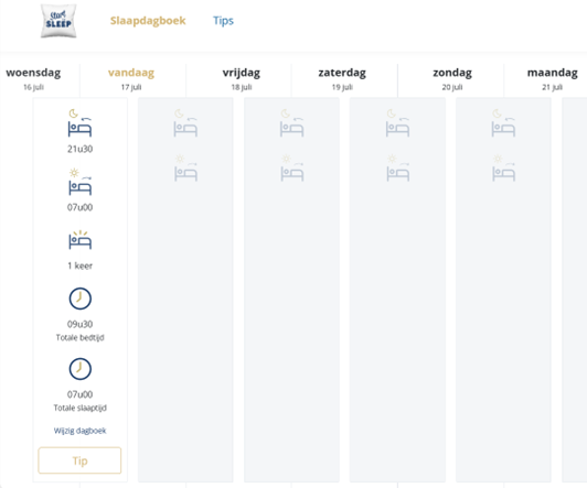 Interface de Start To Sleep