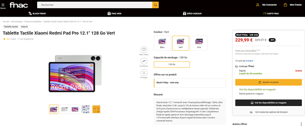 Fausse promotoion Xiaomi Redmi Pad Pro sur Fnac