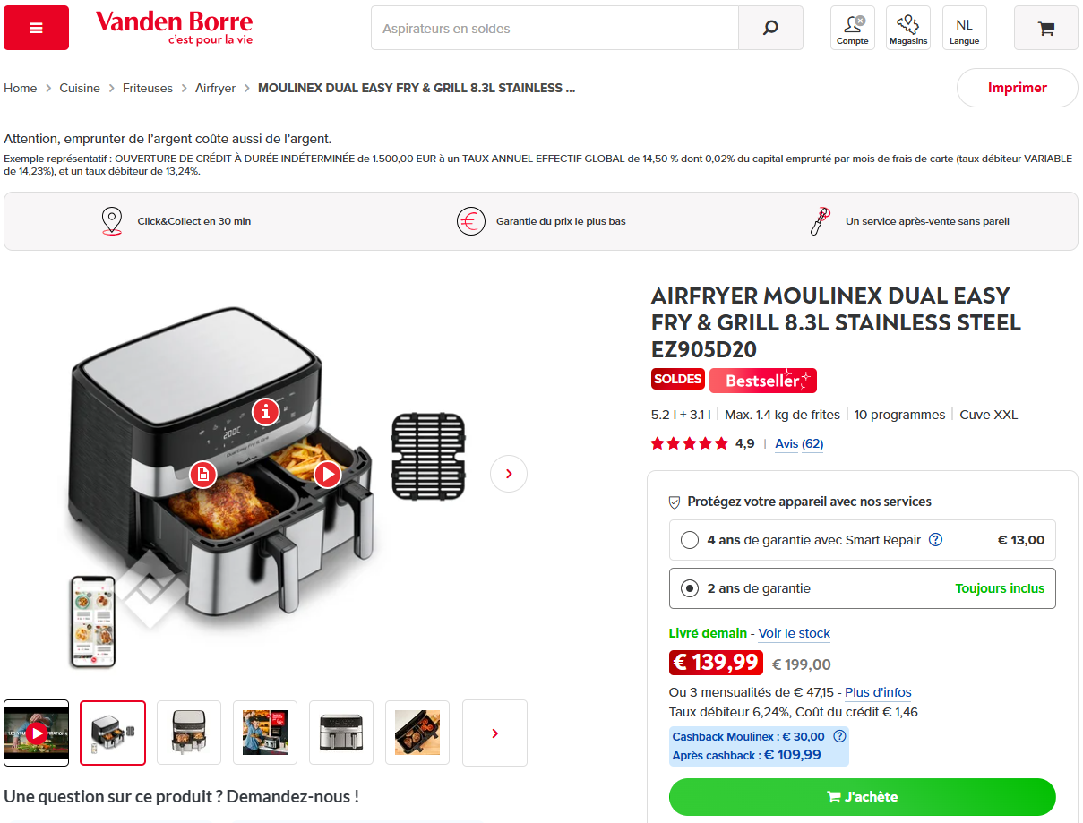 Bonne promotion sur un airfryer par Vanden Borre