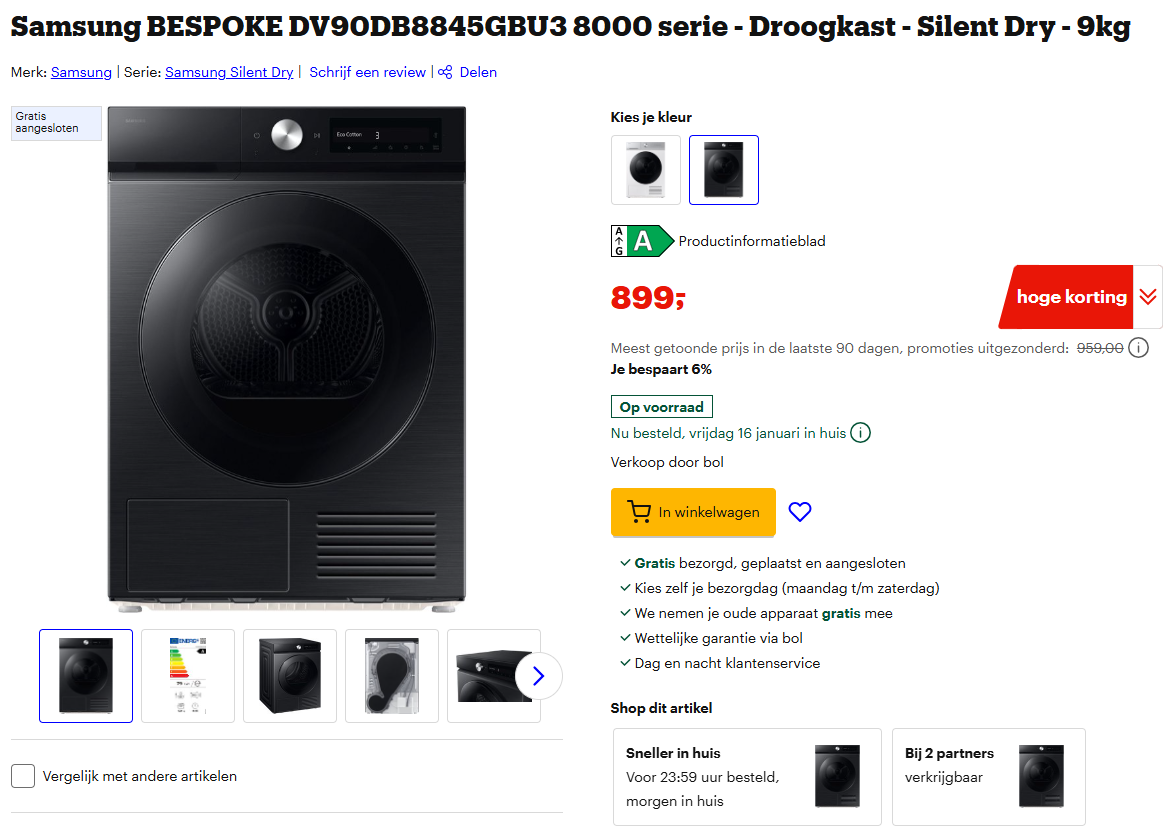 Fausse promotion d'un sèche-linge Samsung sur Bol