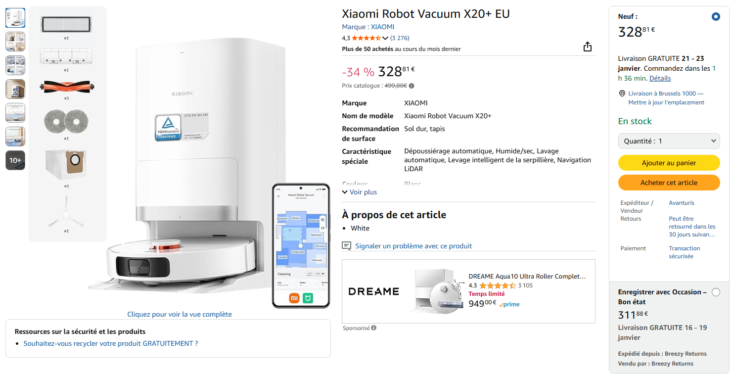 Fausse promo aspirateur robot Xiaomi sur Amazon (Avanturis)