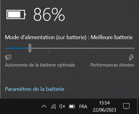 paramètres batterie windows