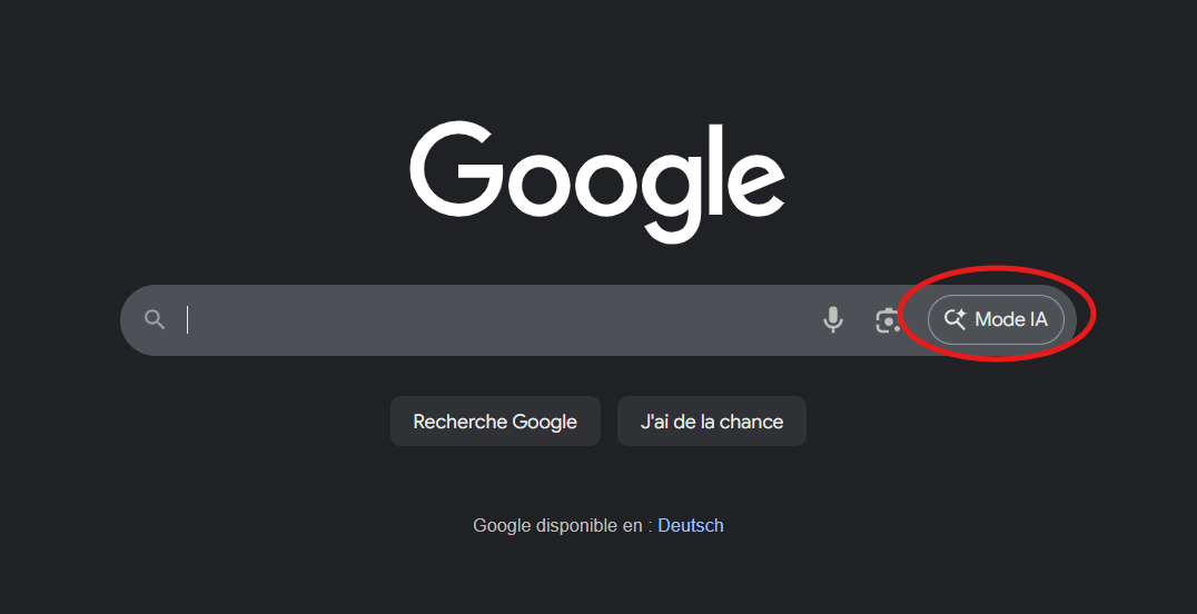 Utiliser l’application Google sur desktop et activer le Mode AI directement dans le champ de recherche