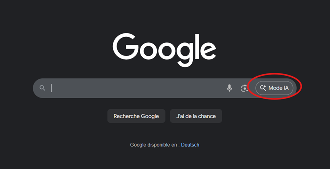Utiliser l’application Google sur desktop et activer le Mode AI directement dans le champ de recherche