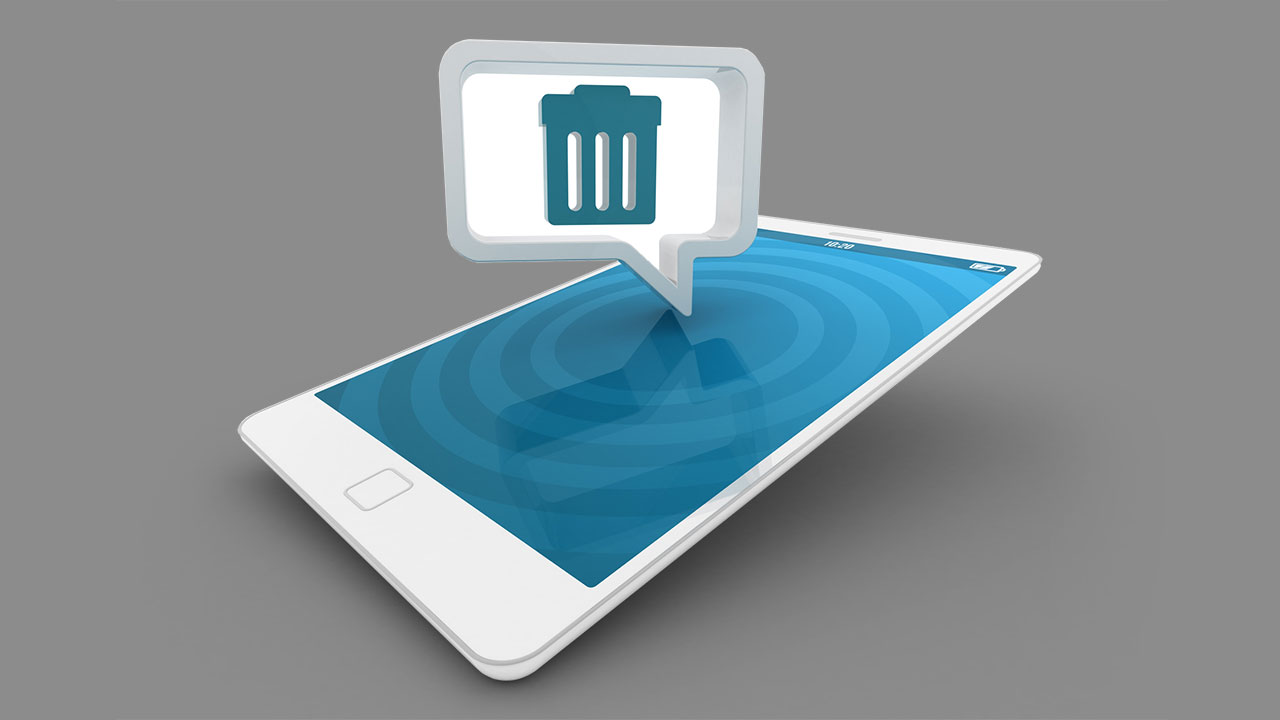 Image illustrant la gestion du stockage d'un smartphone : smartphone avec le symbole d'une poubelle.