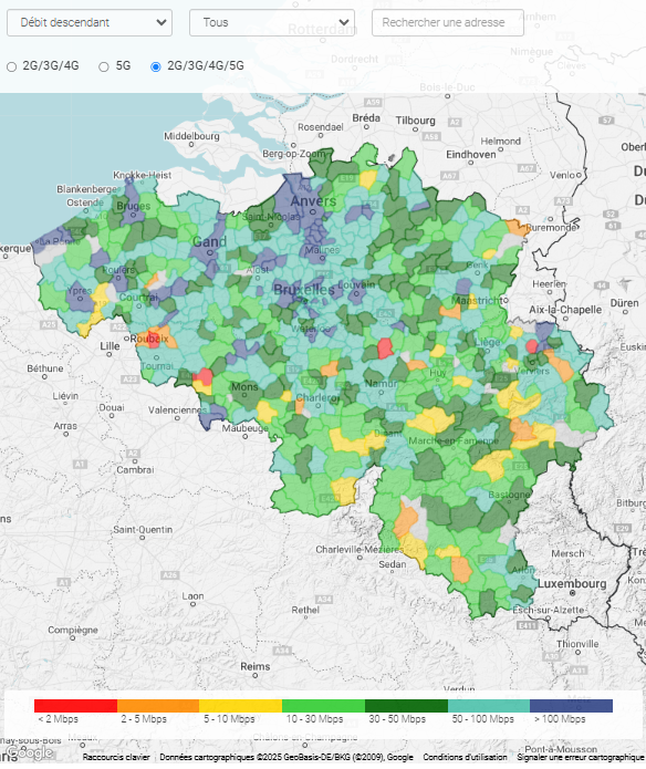 Carte interactive couverture réseau Belgique