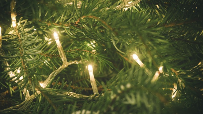 Une guirlande lumineuse dans un sapin de Noël