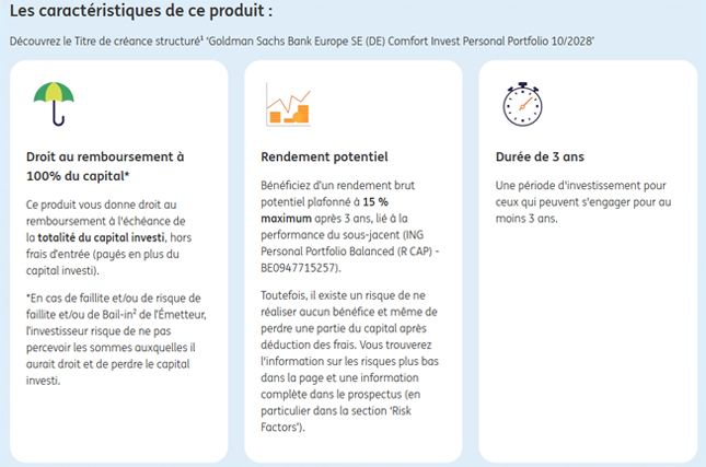 Caractéristiques Goldman Sachs Bank Europe SE (DE) Comfort Invest Personal Portfolio 10/2028 