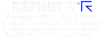 Refinitiv. Copyright © 1999 - 2021, Refinitiv. All rights reserved. Click for restrictions. Select data provided and copyrighted by Refinitiv, Click for restrictions.